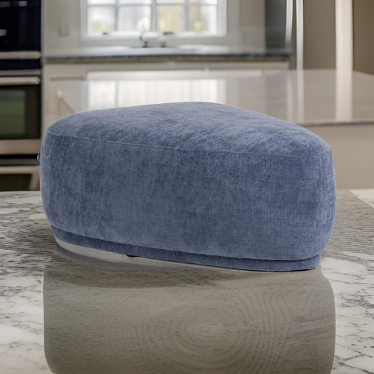Reno Kini 44 Inch Ottoman, River Rock Shape, Blue Polyester, Wood Frame By Casagear Home