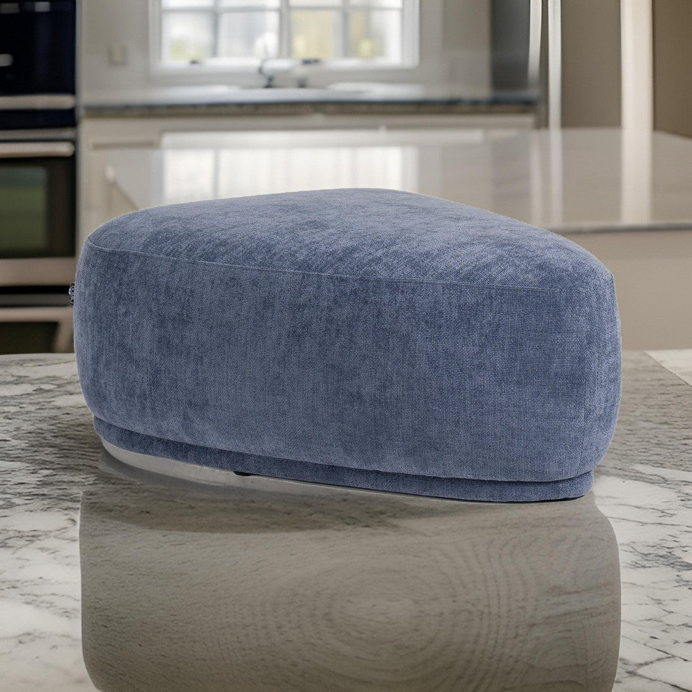 Reno Kini 44 Inch Ottoman, River Rock Shape, Blue Polyester, Wood Frame By Casagear Home