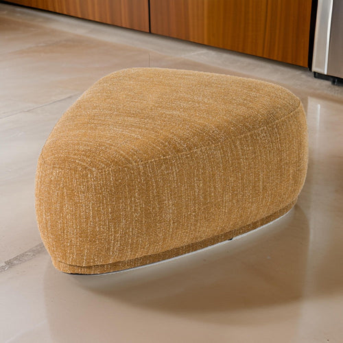 Reno Kini 44 Inch Ottoman, River Rock Shape, Yellow Polyester, Wood Frame By Casagear Home