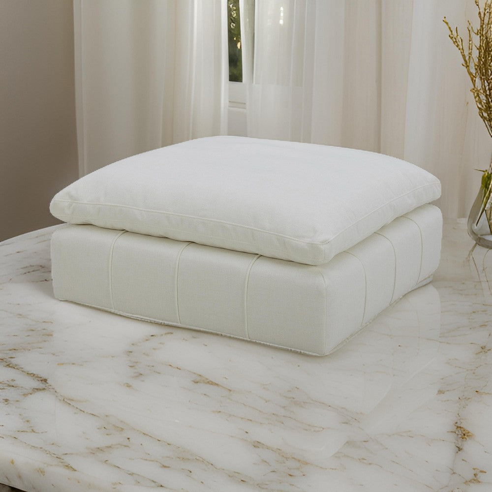 Reno Reya 43 Inch Ottoman, Off White Polyester, Pillow Seat, Solid Wood By Casagear Home