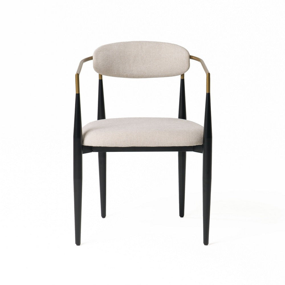 Cid Hita 23 Inch Dining Chair, Light Gray Polyester, Black Iron Legs, Gold By Casagear Home