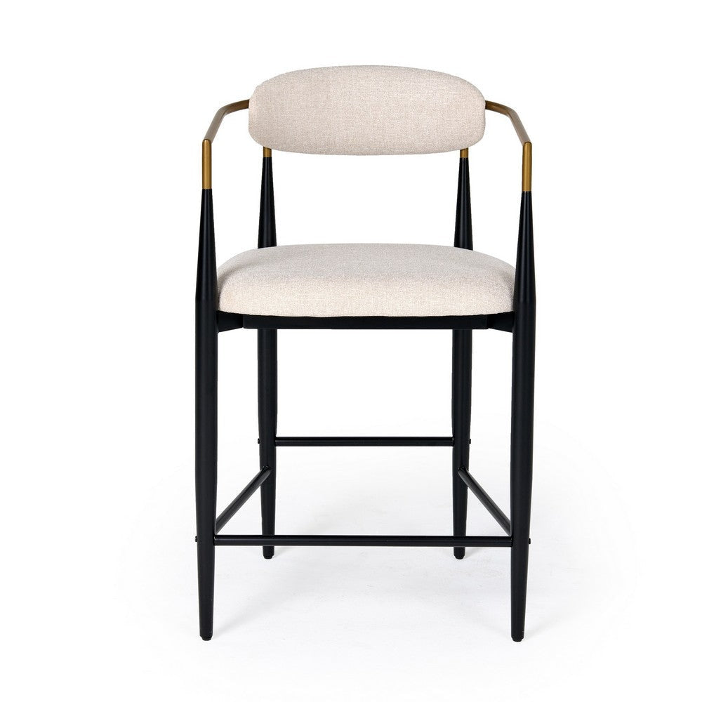 Cid Hita 25 Inch Counter Chair, Light Gray Polyester, Black Iron Legs, Gold By Casagear Home