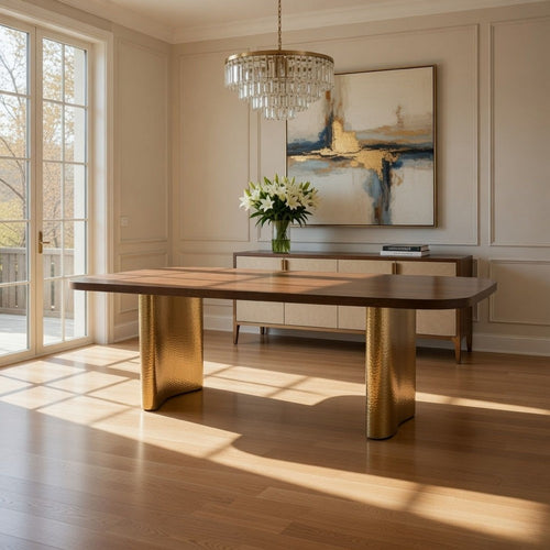 Cid Jorie 87 Inch Dining Table, Rectangular Top, Walnut Brown Veneer, Steel By Casagear Home