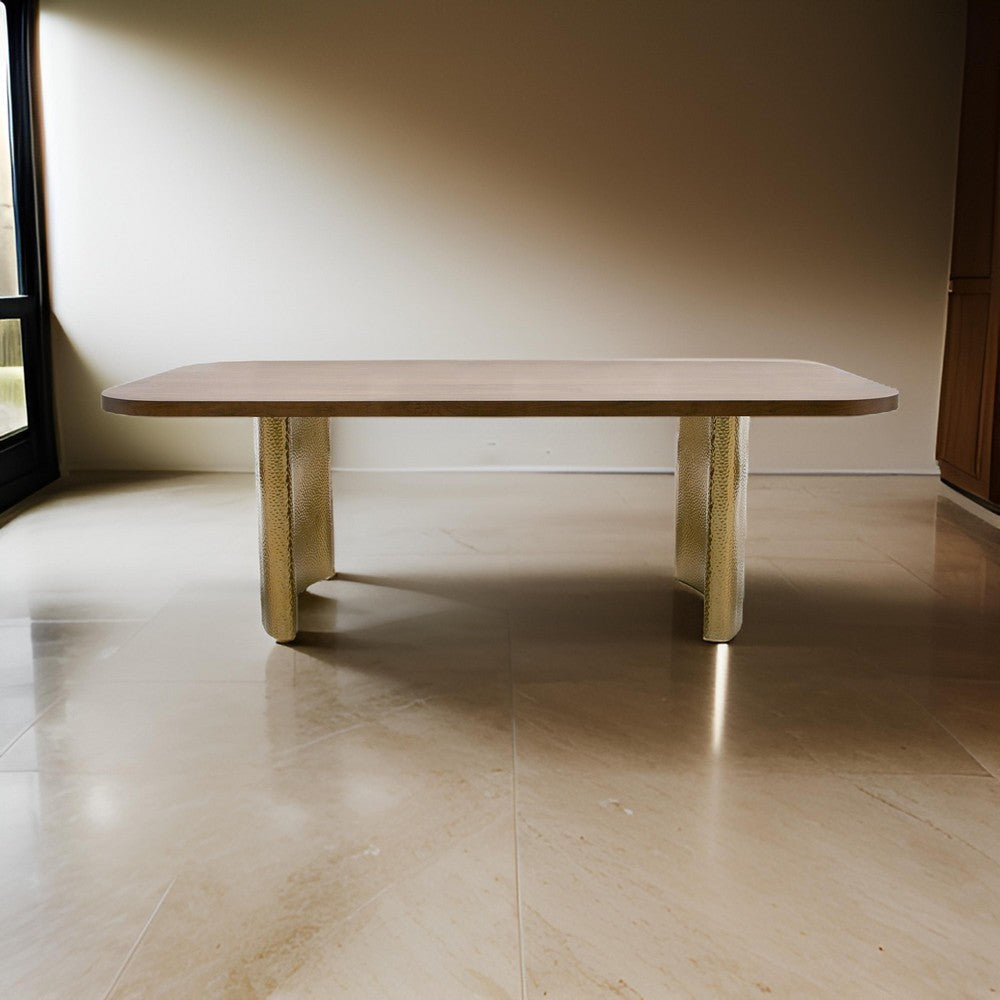 Cid Jorie 87 Inch Dining Table, Rectangular Top, Walnut Brown Veneer, Steel By Casagear Home