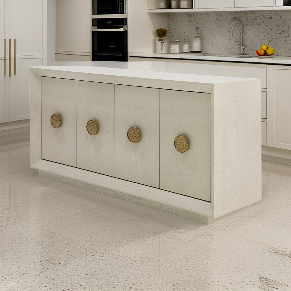 Cid Jorie Sideboard Buffet Console, 4 Doors, Cream White, Steel Handles By Casagear Home