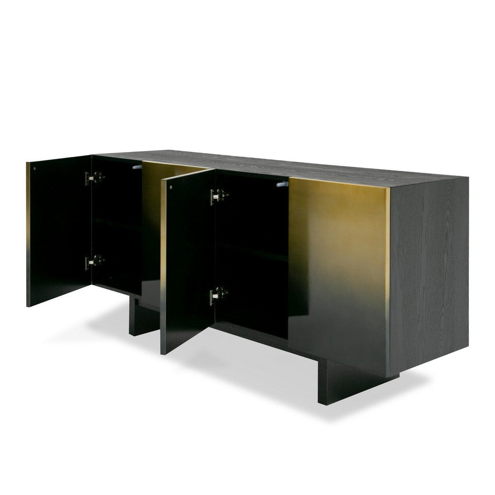 Cid Vito 63 Inch Sideboard Buffet 4 Cabinets Doors Black Ash Wood Steel By Casagear Home BM317635