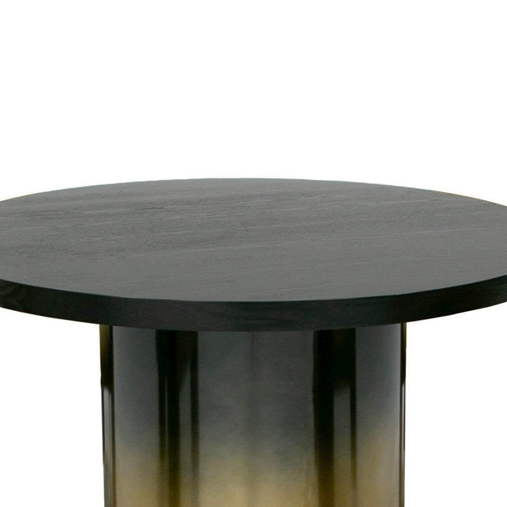 Cid Vito 47 Inch Dining Table Round Top Steel Pedestal Base Black Wood By Casagear Home BM317636