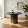 Cid Vito 47 Inch Dining Table, Round Top, Steel Pedestal Base, Black Wood By Casagear Home