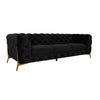 Reno Joni 97 Inch Sofa, Tufted Black Velvet, Metal Legs in Gold Finish By Casagear Home