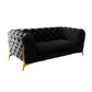 Reno Joni 74 Inch Loveseat, Tufted Black Velvet, Metal Legs in Gold Finish By Casagear Home