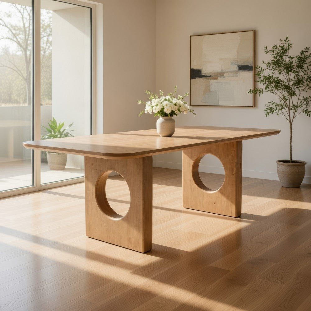 Now Ohan 90 Inch Dining Table, Rectangular, Light Brown Solid Rubberwood By Casagear Home