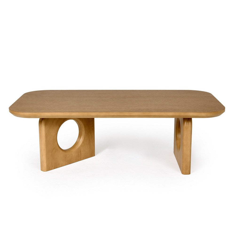 Noe Ohan 50 Inch Coffee Table Rectangular Light Brown Solid Rubberwood By Casagear Home BM317641