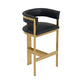 Cid Willow Barstool Chair, Black Faux Leather, Gold Metal Three Leg Base By Casagear Home