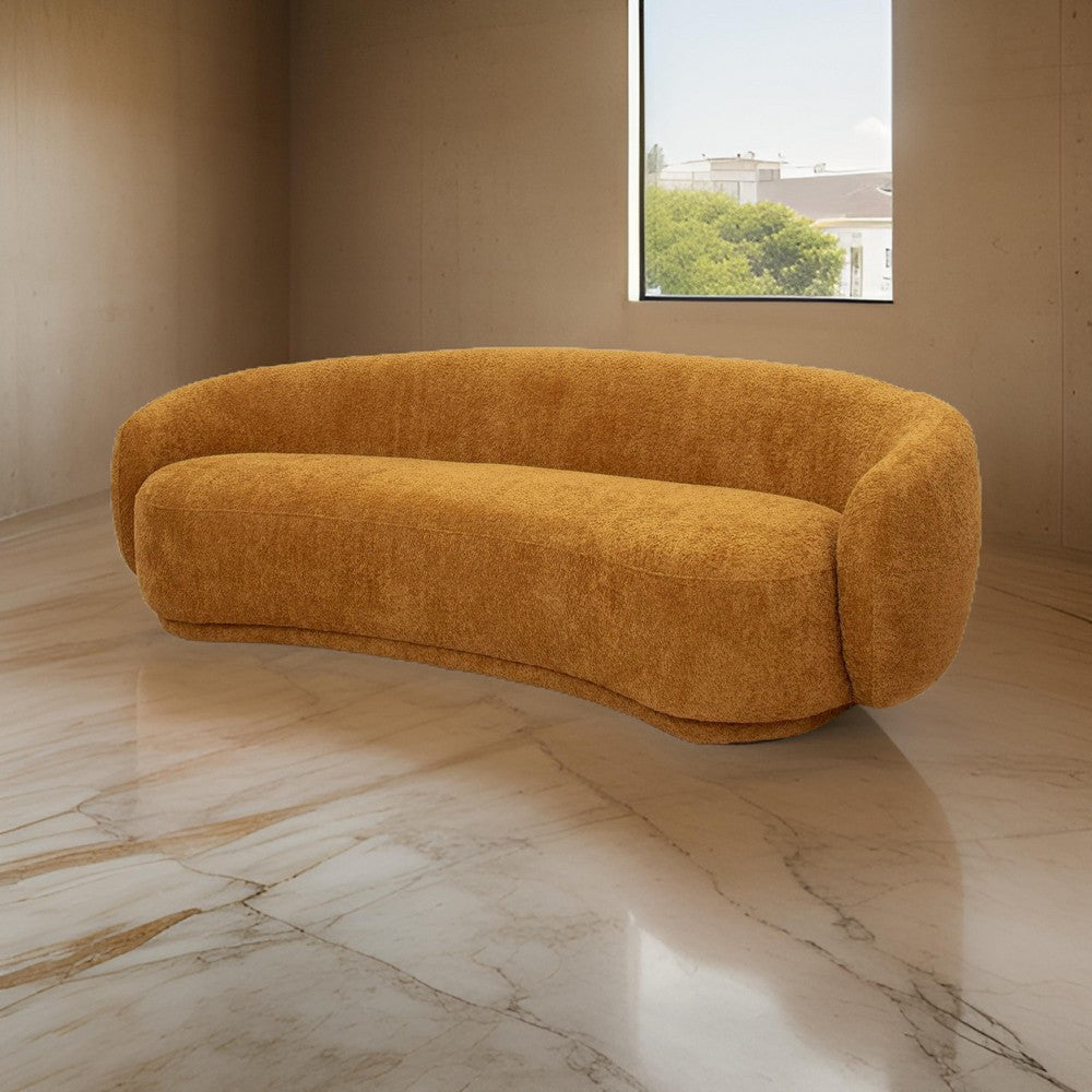 Reno Lucy 95 Inch Curve Sofa 3 Seater Orange Fabric Round Arms By Casagear Home BM317647