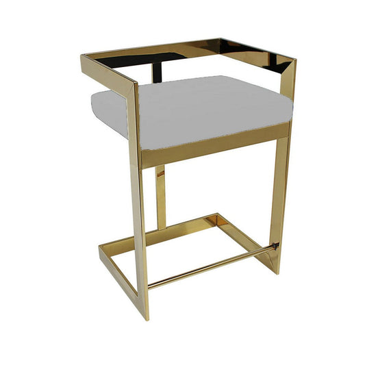 Gei Counter Stool Chair, Low Back, Gray Velvet, Cantilever Gold Metal Frame By Casagear Home