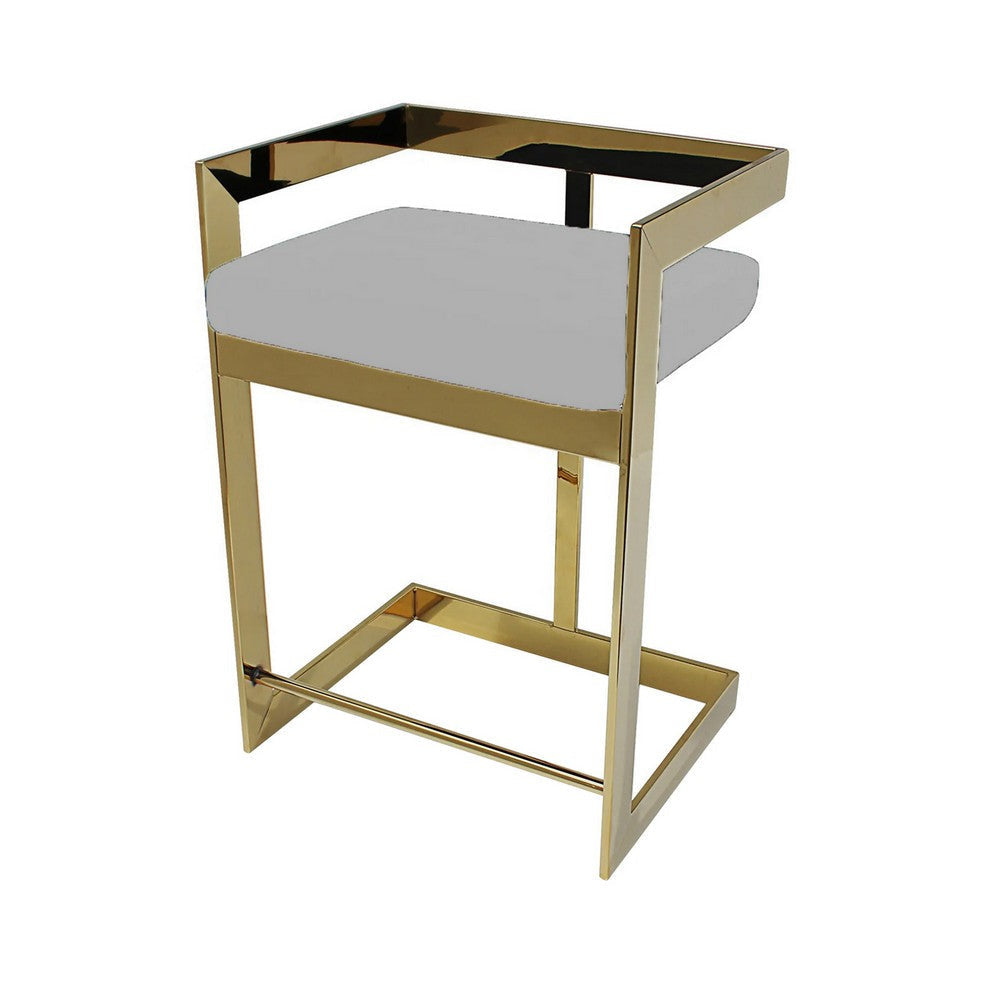 Gei Counter Stool Chair, Low Back, Gray Velvet, Cantilever Gold Metal Frame By Casagear Home