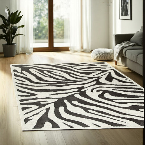 Ashley Thom 8 x 10  Large Area Rug, Bold Zebra Print, Black White