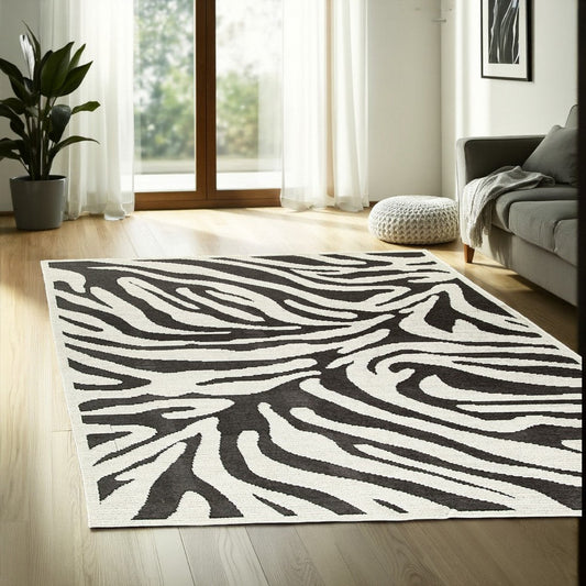Ashley Thom 8 x 10  Large Area Rug, Bold Zebra Print, Black White
