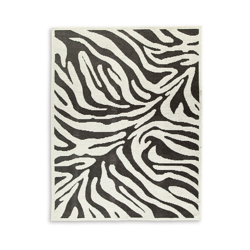 Thom 8 x 10  Large Area Rug, Bold Zebra Print, Black and White Polyester By Casagear Home