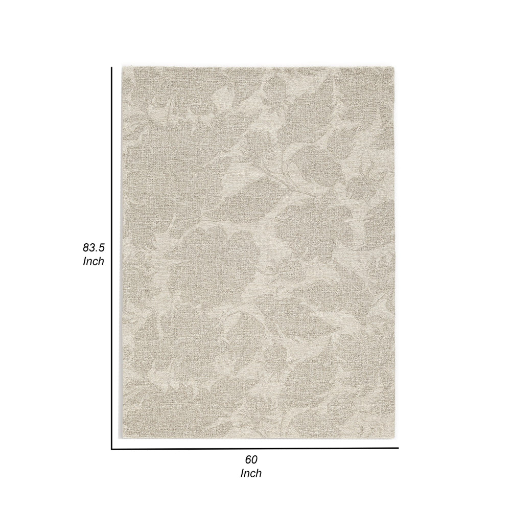 Adas 5 x 7 Medium Area Rug, Hand Tufted Floral Pattern, Beige Wool By Casagear Home