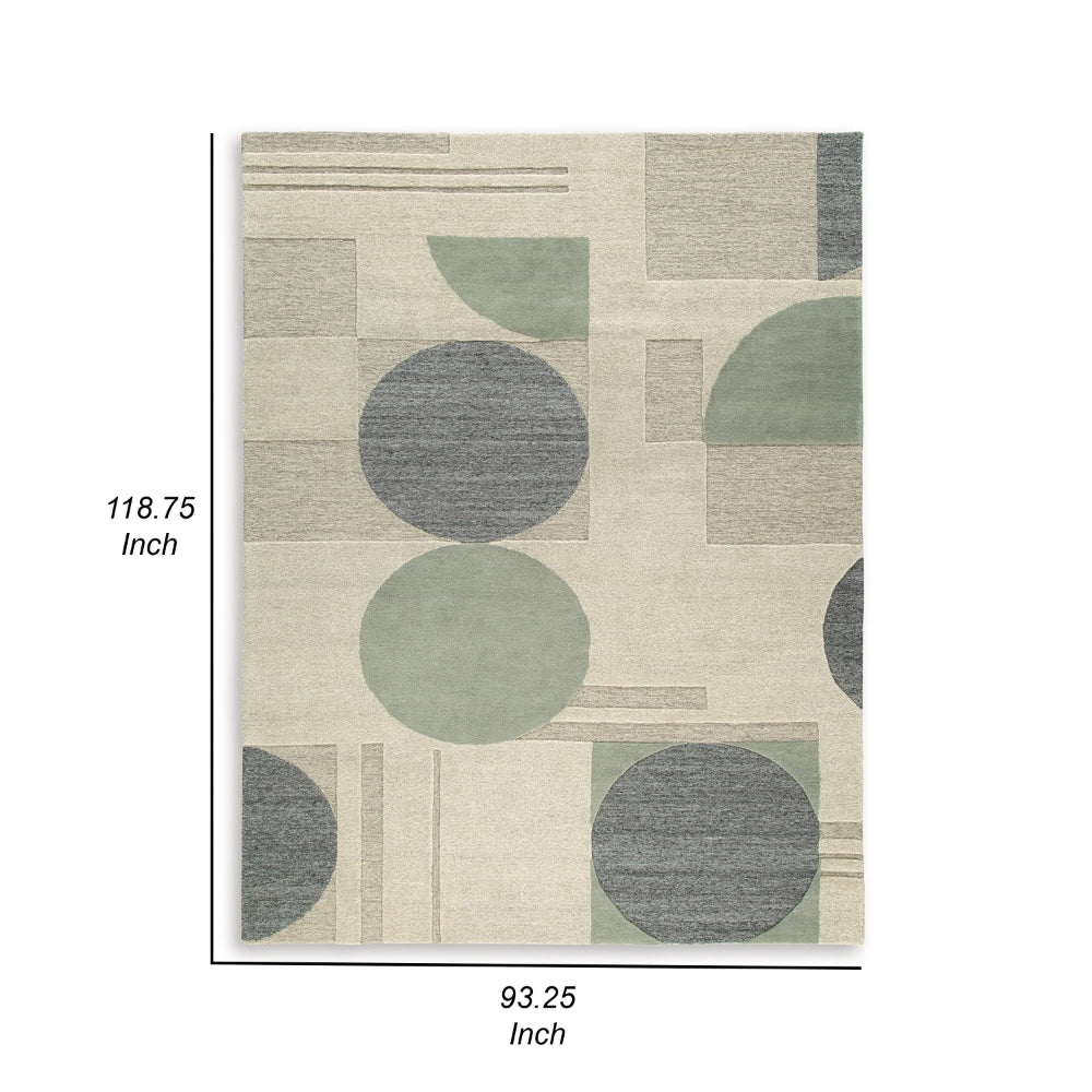 Laen 8 x 10 Large Area Rug, Hand Tufted Geometric Shapes, Gray Wool By Casagear Home