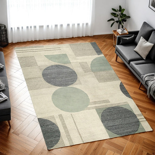 Ashley Laen 8 x 10 Large Area Rug, Tufted Geometric Wool, Gray