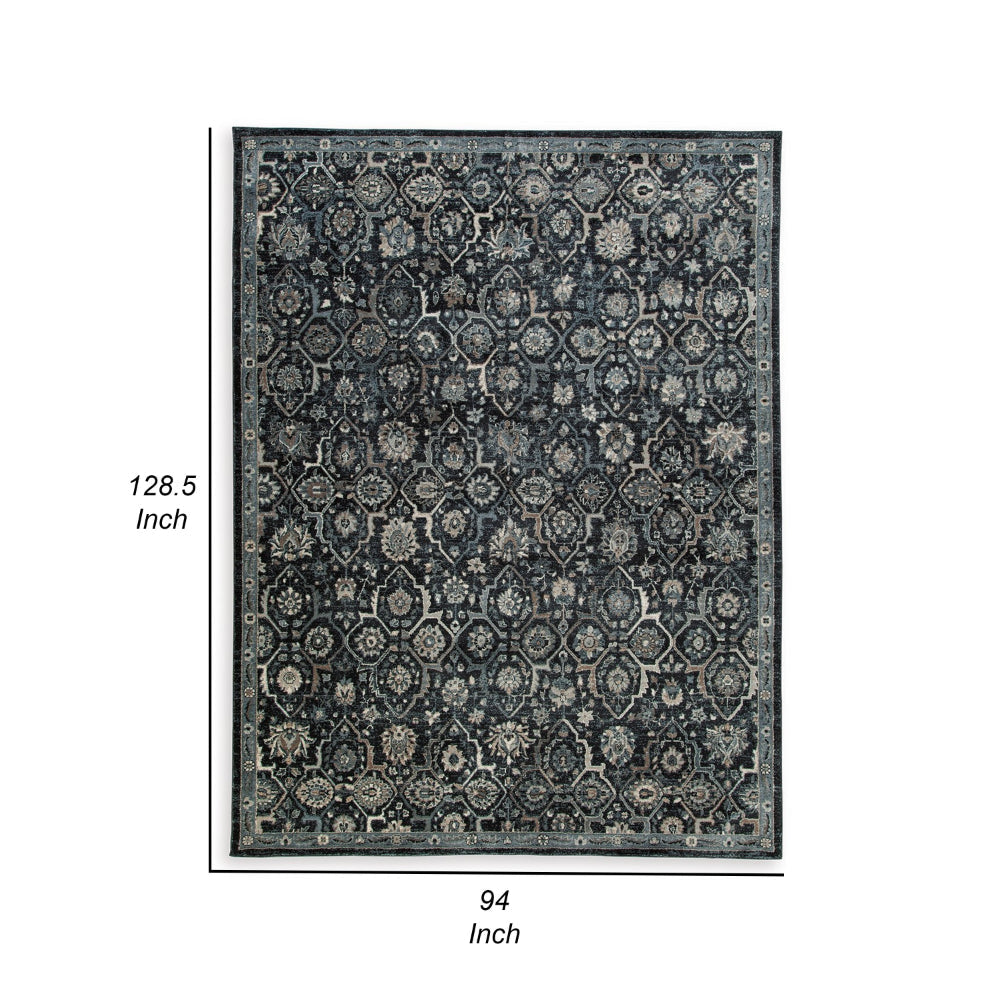 Hiy 8 x 11 Large Area Rug, Persian Inspired Floral Motif, Black Gray By Casagear Home