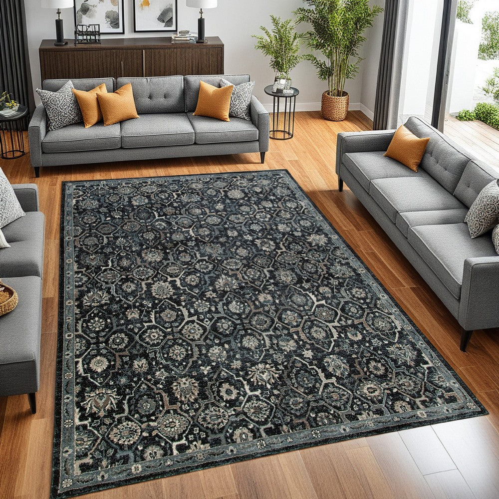 Ashley Hiy 8 x 11 Large Area Rug, Persian Inspired Motif, Black