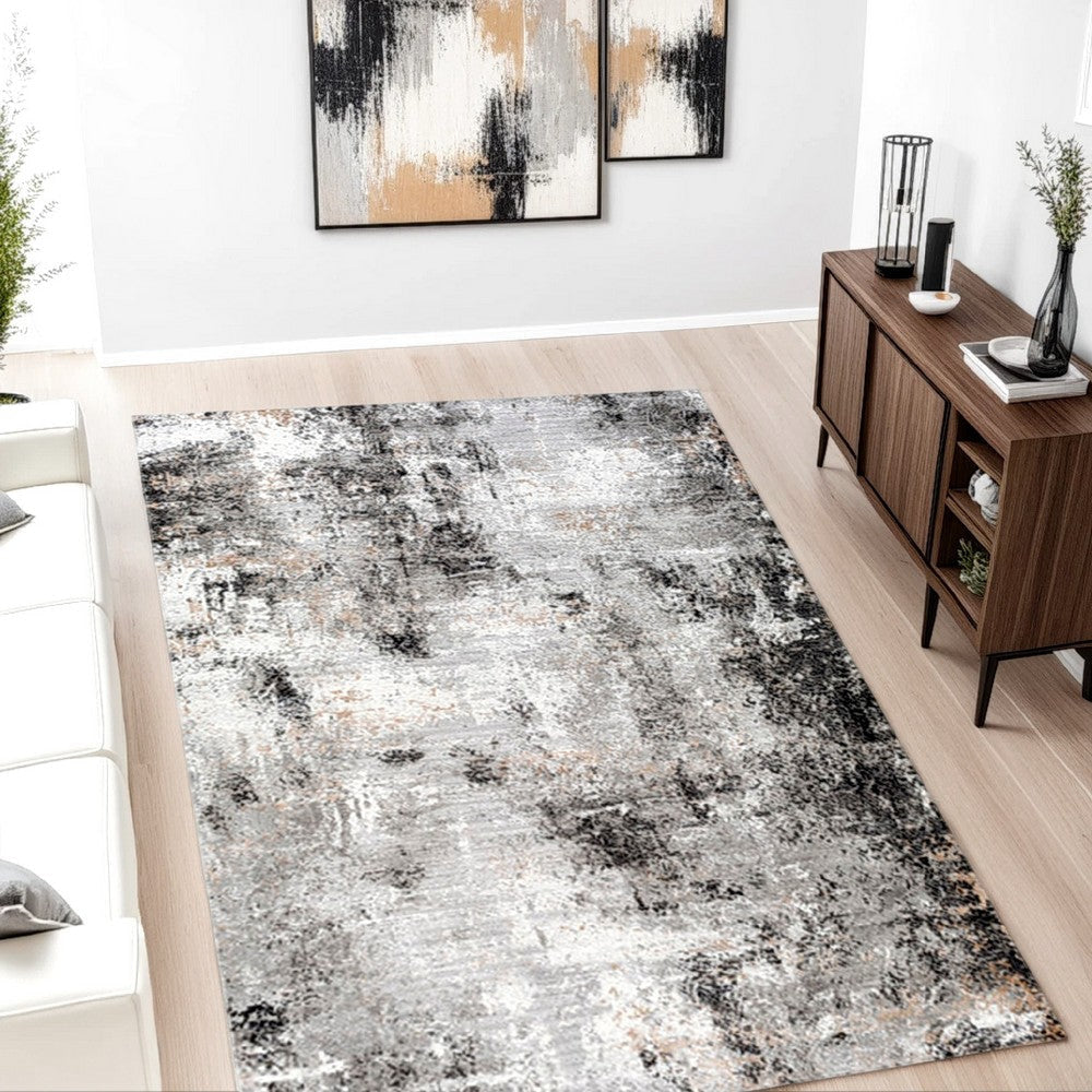 Ashley Ley 8 x 10 Large Area Rug, Abstract Design, Black White