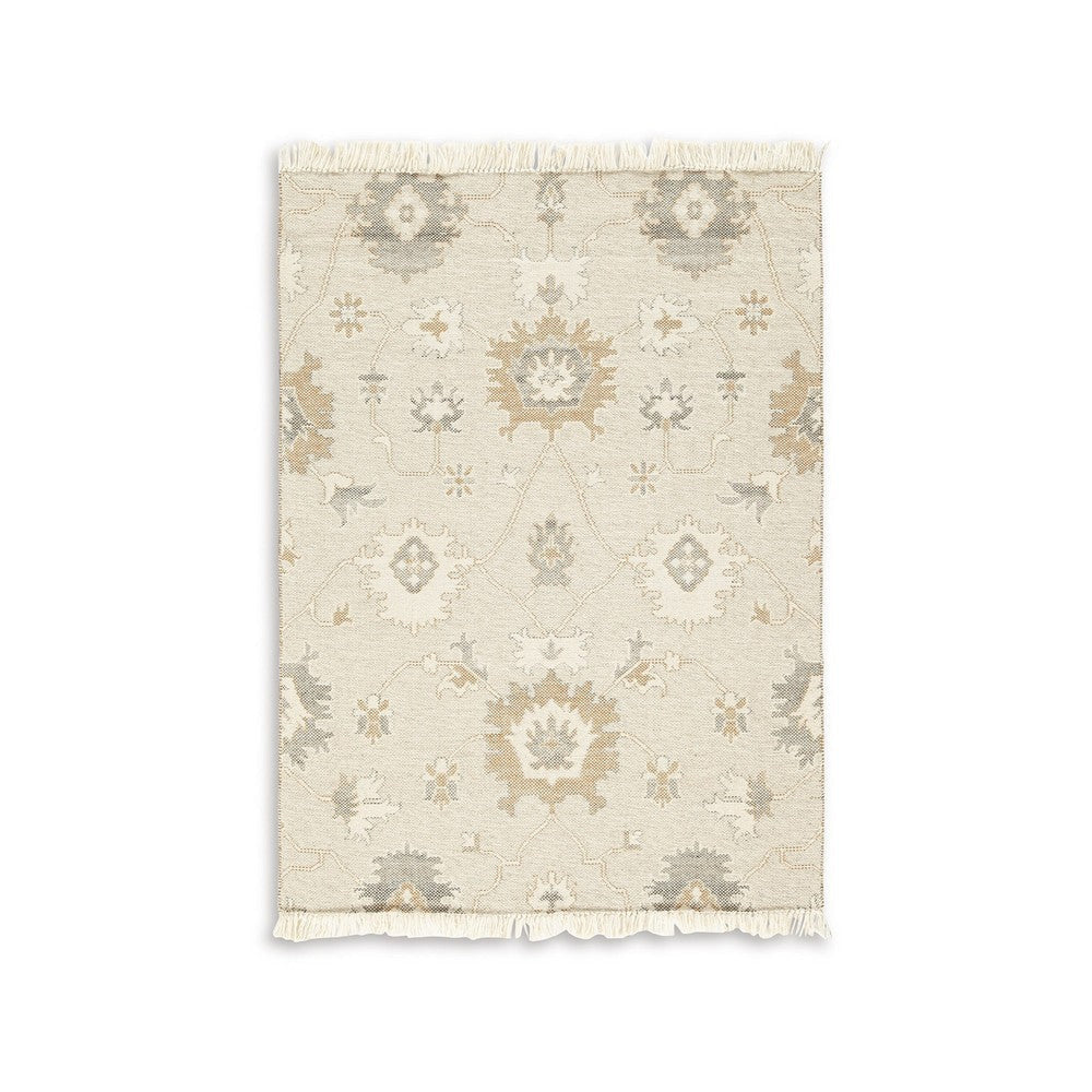 Ashley Kia 5 x 7 Medium Area Rug Handwoven Floral Pattern Beige BM318247