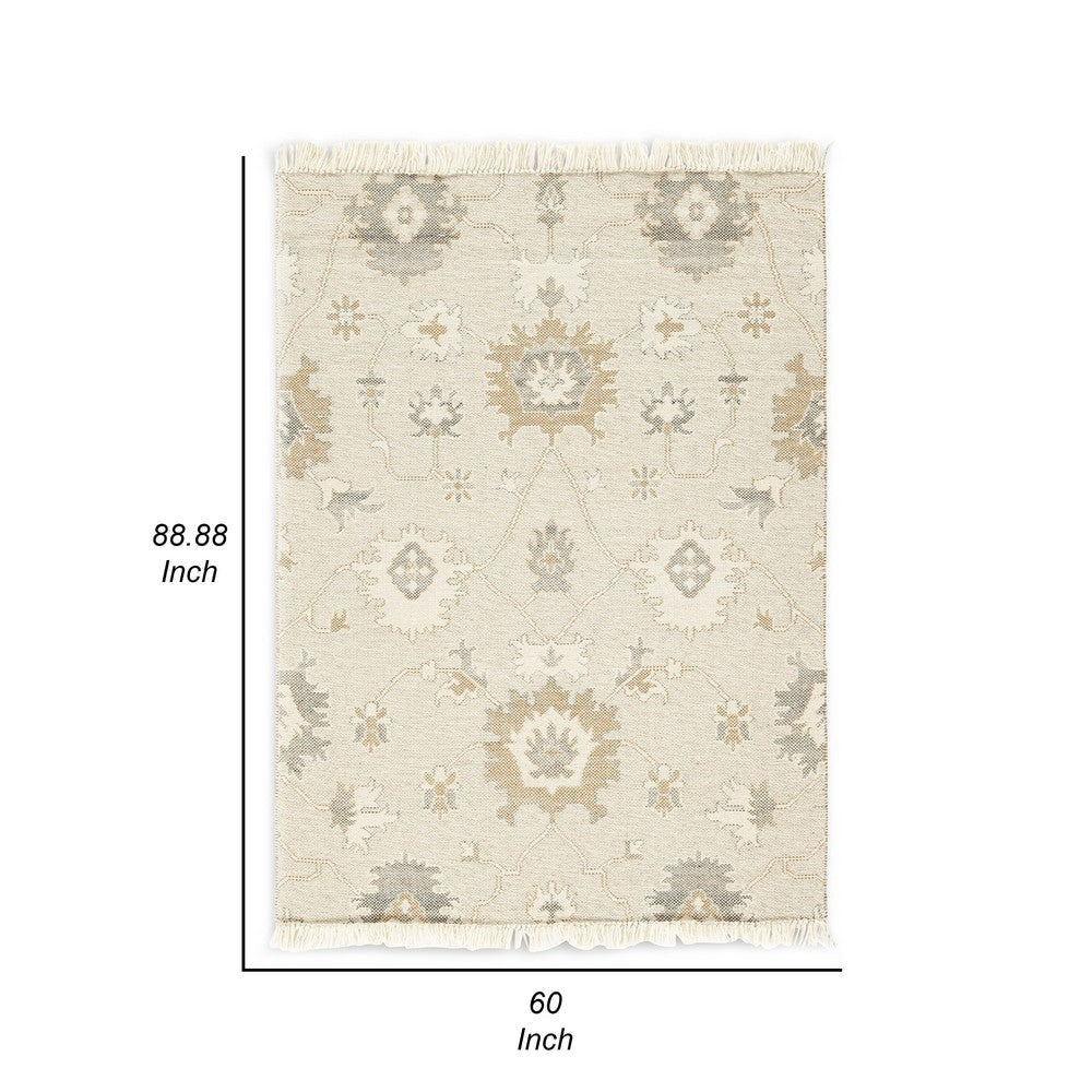 Ashley Kia 5 x 7 Medium Area Rug Handwoven Floral Pattern Beige BM318247