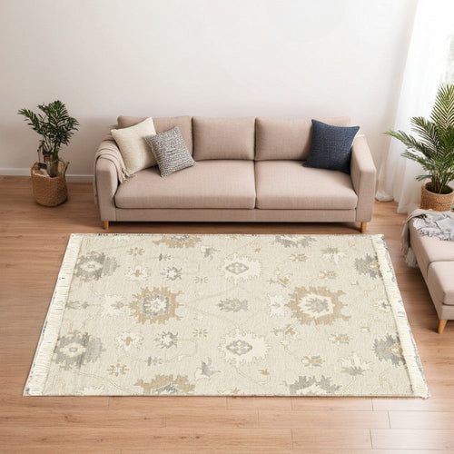Ashley Kia 5 x 7 Medium Area Rug, Handwoven Floral Pattern, Beige