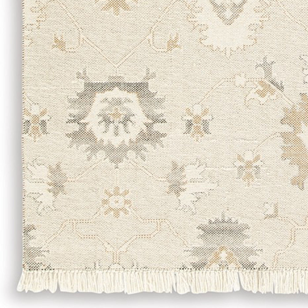 Kia 8 x 10 Large Area Rug, Handwoven Floral Patterns, Beige Brown Wool By Casagear Home