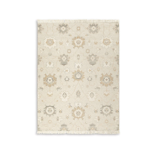 Kia 8 x 10 Large Area Rug, Handwoven Floral Patterns, Beige Brown Wool By Casagear Home