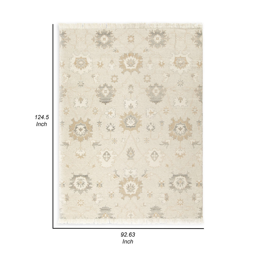 Kia 8 x 10 Large Area Rug, Handwoven Floral Patterns, Beige Brown Wool By Casagear Home