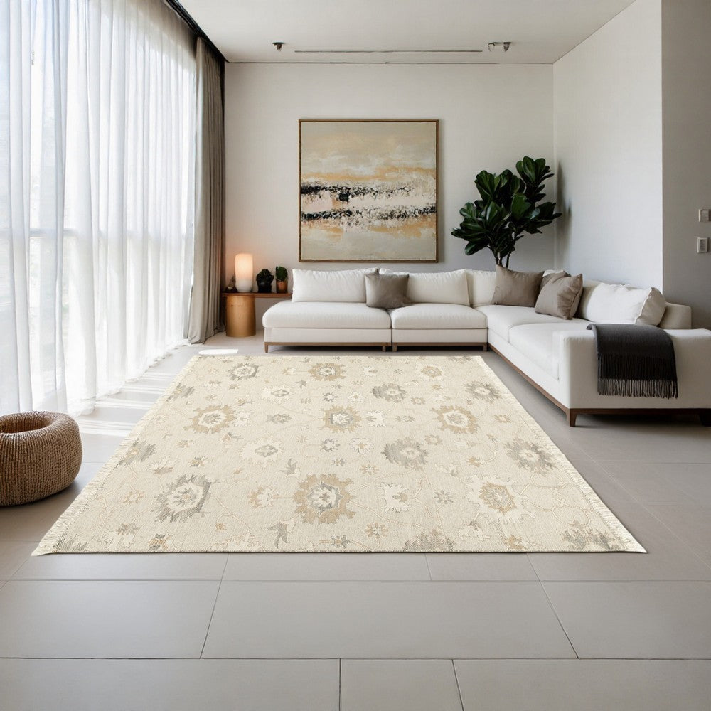 Ashley Kia 8 x 10 Large Area Rug, Handwoven Floral Pattern, Beige