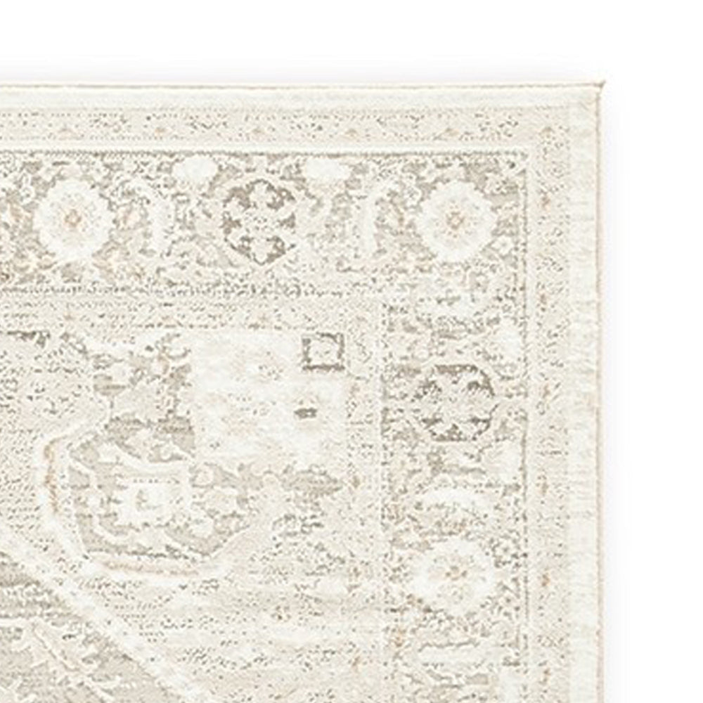 Wei 5 x 7 Medium Area Rug, Persian Inspired Medallion Motif, Beige Gray By Casagear Home