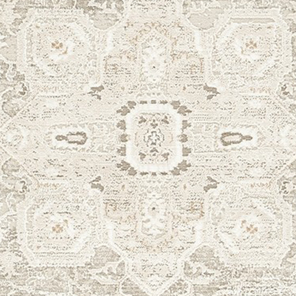 Wei 5 x 7 Medium Area Rug, Persian Inspired Medallion Motif, Beige Gray By Casagear Home