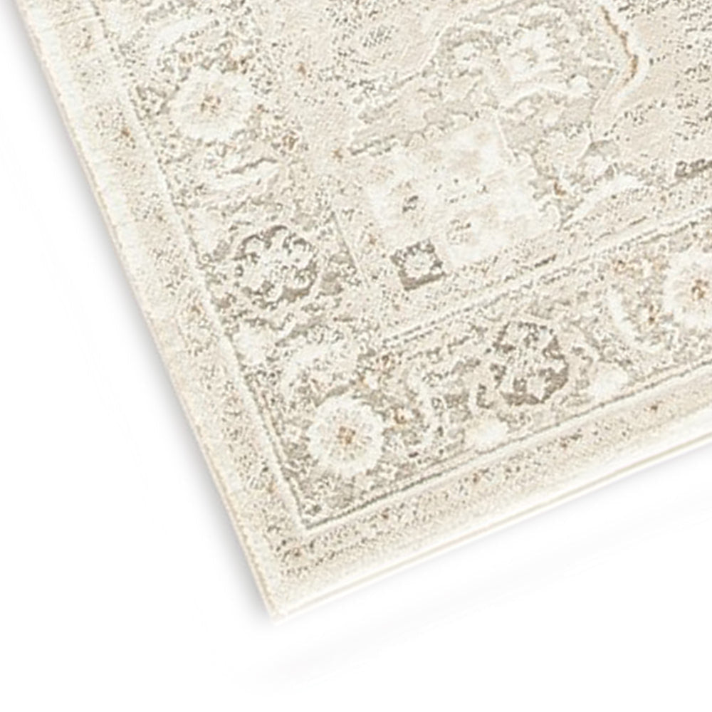 Wei 5 x 7 Medium Area Rug, Persian Inspired Medallion Motif, Beige Gray By Casagear Home