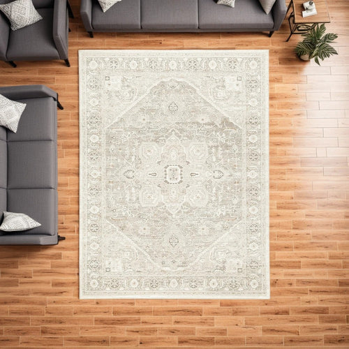 Ashley Wei 5 x 7 Medium Area Rug, Persian Medallion Motif, Beige