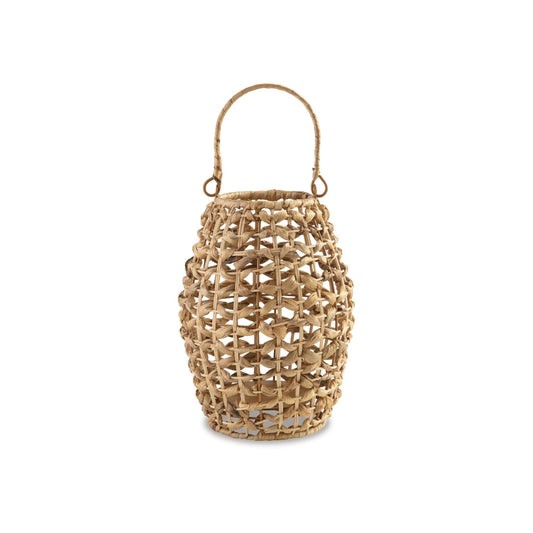 Enna 17 Inch Lantern, Bohemian Style, Candle Stand, Brown Rattan Woven By Casagear Home