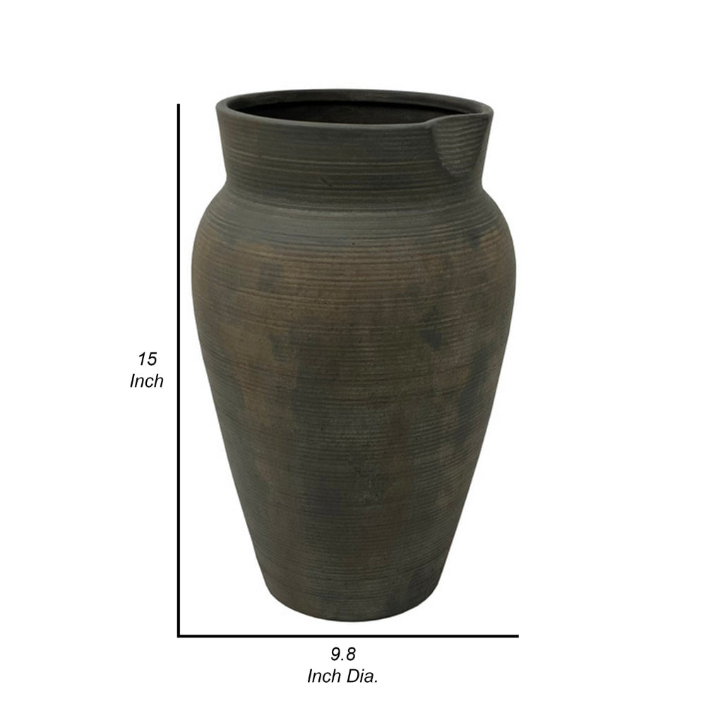 Leyn 15 Inch Antique Flower Vase, Urn Shaped Home Decor Piece, Gray Ceramic By Casagear Home