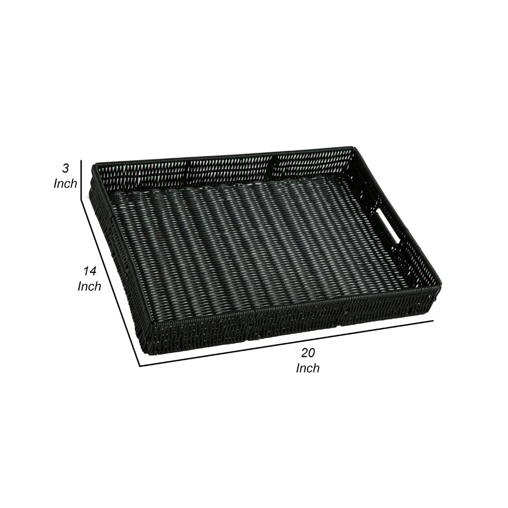 Neya Decorative Serving Tray Handles Black Faux Rattan Woven Metal By Casagear Home BM318258