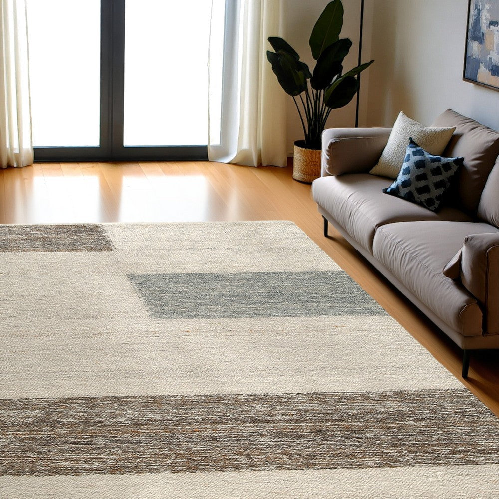 Ashley Rusy 8 x 10 Large Area Rug, Handwoven Classic Stripe, Gray