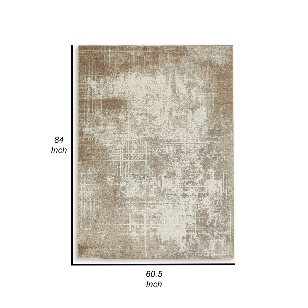Lae 5 x 7 Medium Area Rug, Machine Woven Abstract Art Design, Brown Gray By Casagear Home