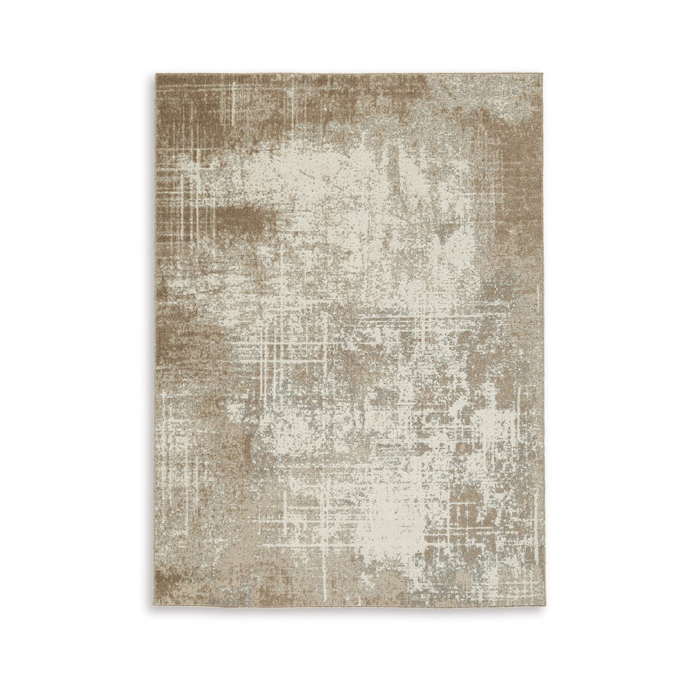Lae 5 x 7 Medium Area Rug, Machine Woven Abstract Art Design, Brown Gray By Casagear Home