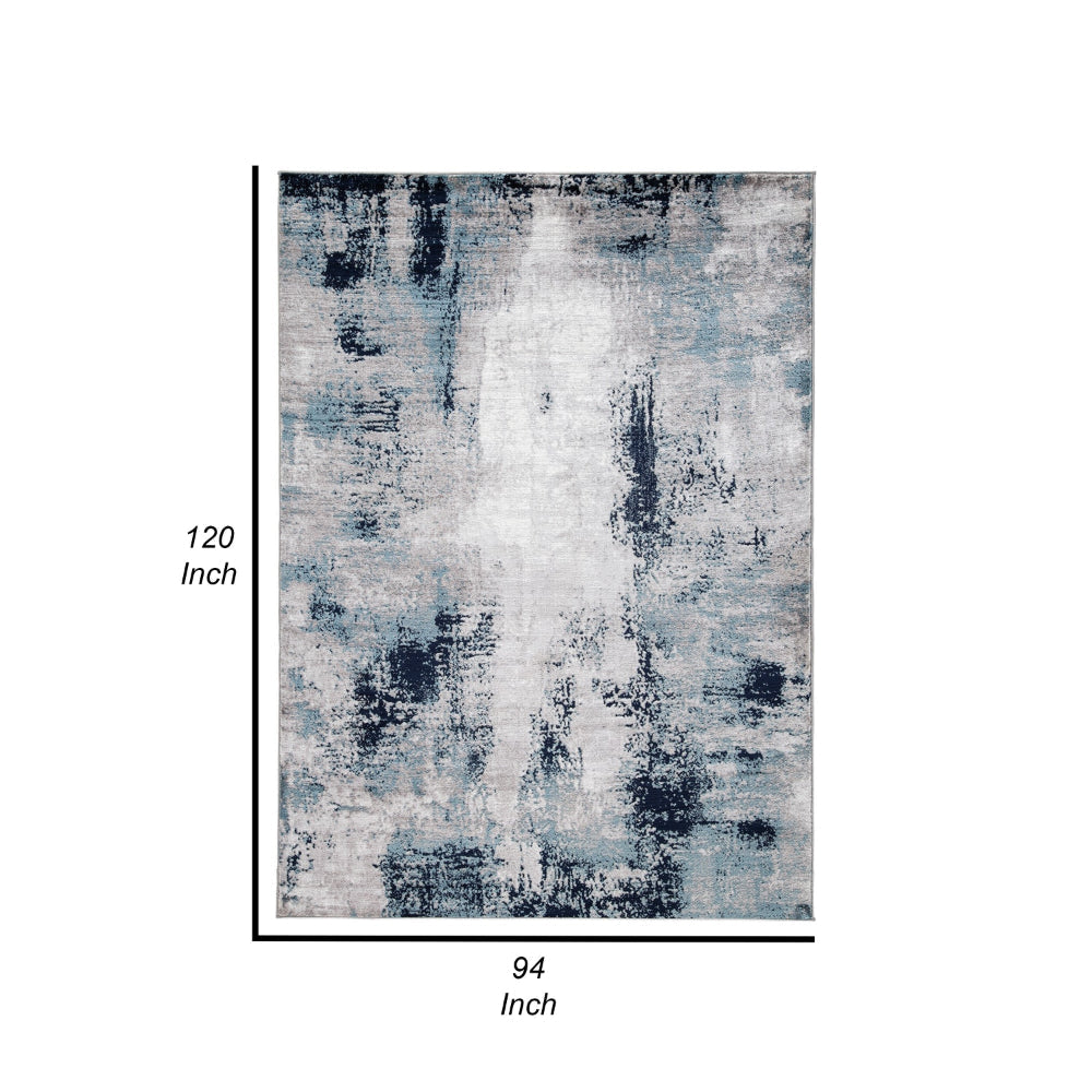 Nel 8 x 10 Large Area Rug, Machine Woven Abstract Design, Blue White By Casagear Home