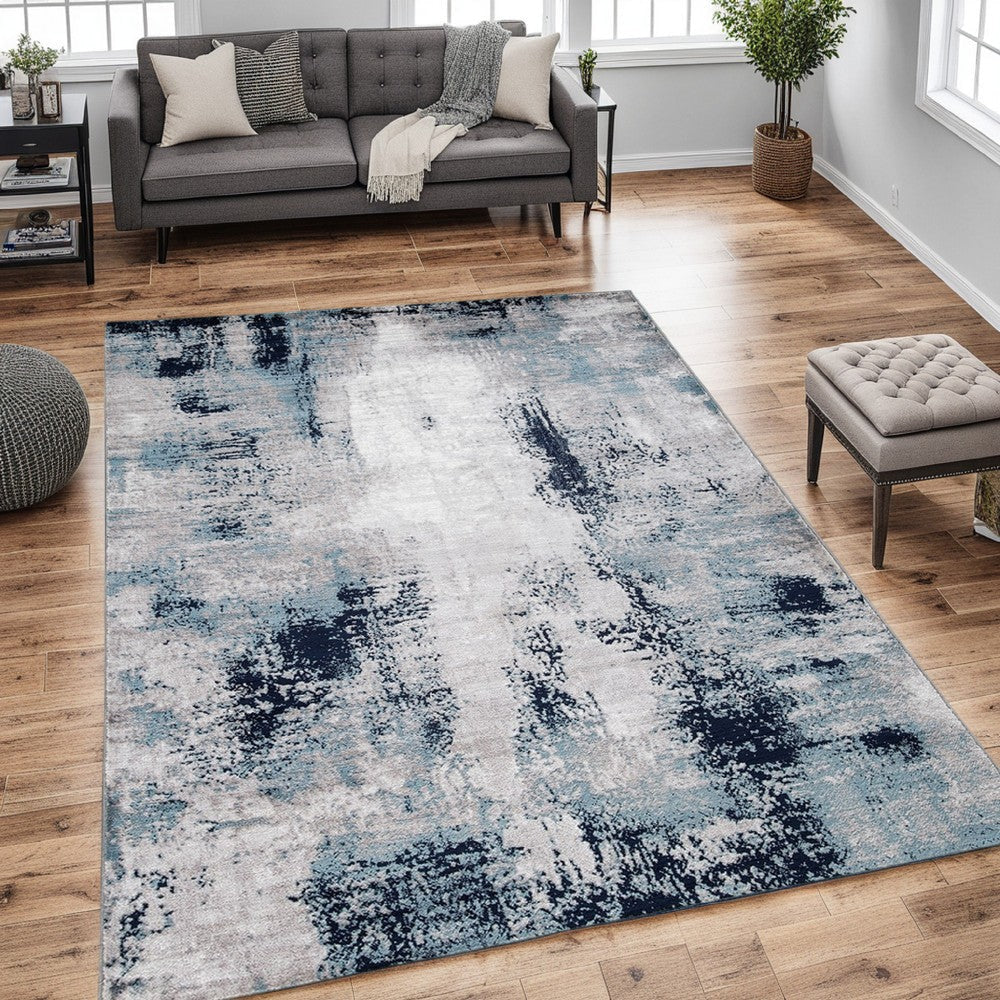Ashley Nel 8 x 10 Large Area Rug, Abstract Design, Blue White