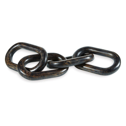 Delby Tabletop Sculpture Home Decor, Wood Link Chain, Distressed Black By Casagear Home