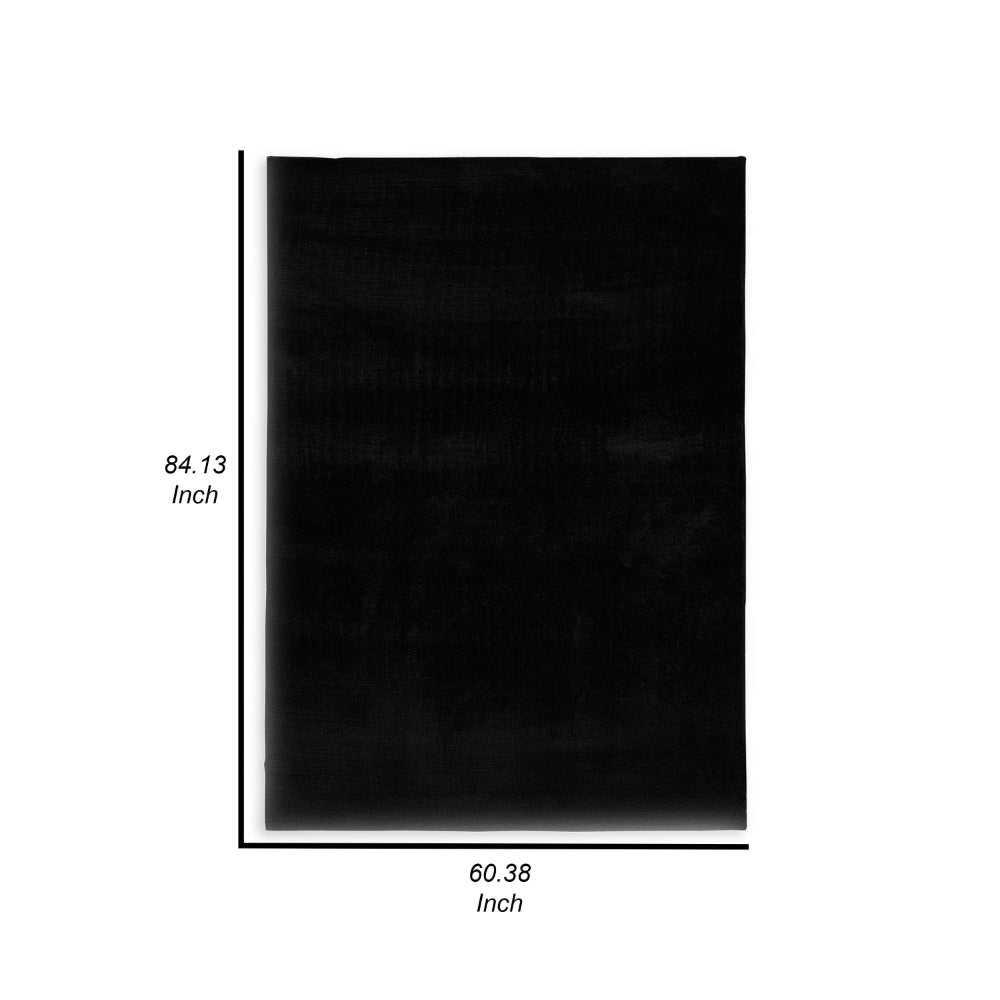 Stebin 5 x 7 Medium Area Rug, Shag Style, Abstract Design Black Polyester By Casagear Home